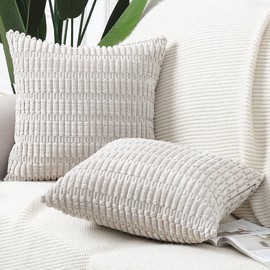 Madizz Pack of 2 Boho Striped Corduroy Throw Pillow Covers 20x20 inch, 50x50 cm, Grey Soft Decorative Cushion Cover for Sofa Bedroom Pillow Shell