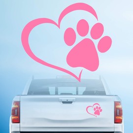HungMieh Pet Dog Paw Puppy Print Love Heart Vinyl Decal Stickers for Cars Trucks Windows Walls Laptops (5.9x5.2) (Pink)