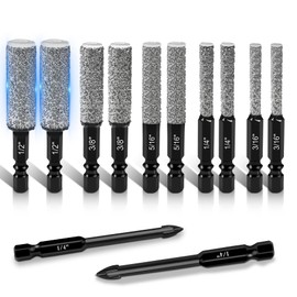 Konvixon 12PCS Diamond Drill Bit Set, 35mm Extended Diamond Brazed Grinding Surface, Dry Drilling Wax Core, 1/4" Hex Shank, Tile Drill Bits for Glass, Ceramic, Porcelain, Marble, Granite, 2 Pilot Bits