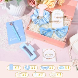 7 PCS Bridesmaid Proposal Gifts Bridesmaid Hair Clips Hair Scrunchies Bachelorette Sunglasses Knot Bracelet Bridal Shower Pencils Proposal Card Silk Bachelorette Party Wedding Favor Women Girls Blue