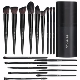 BS-MALL Juego de brochas de maquillaje de 18 piezas de base sintética de alta calidad, correctores de polvo, sombras de ojos, brochas de maquillaje con funda negra (negro)