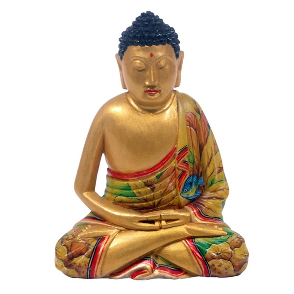 NovicaアーティザンCraftedメタリックPainted木製Religious Sitting Buddha Sculptureから瞑想でインドネシア' Buddha '
