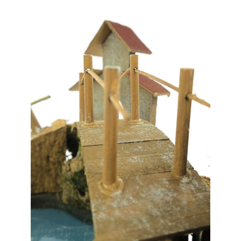 Bertoni Wooden Mountain Lake with Bridge and Tree, Wood, Multi-Colour,