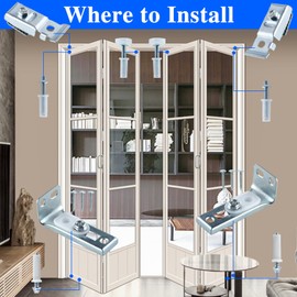 LEONTOOL Bifold Door Hardware Kit 2 Pack Bi-fold Sliding Closet Door Hardware Kit Includes Top and Bottom Brackets, Top and Bottom Pivots and Guide Wheel, Accordion Barn Folding Door Hardware Kit