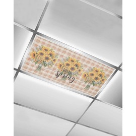 TOUBE 1 Pack Fluorescent Light Covers Retro Plaid Spring Floral Sunflower Magnetic Light Cover Fluorescent Light Shade Panel Ceiling Magnetic Light Filters for Home Drop Ceiling, 4 x 2 Feet