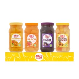 Natures Finest Delicious Fruit pots perfect for families, 700g each, Mix Pack of 4 (Tropical, Mandarin, Prunes & Peach) 1 Bottle from each, No Artificial Flavours, No Artificial Preservatives