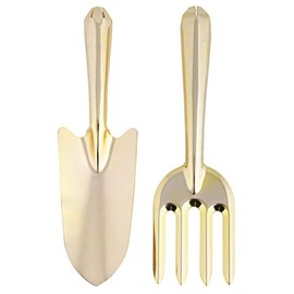 Gold Coloured Steel Trowel & Fork Set Gift Boxed
