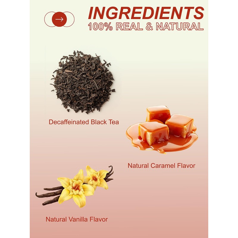 TeeLux Decaf Vanilla Caramel Black Tea Bags, Decaffeinated Black Tea