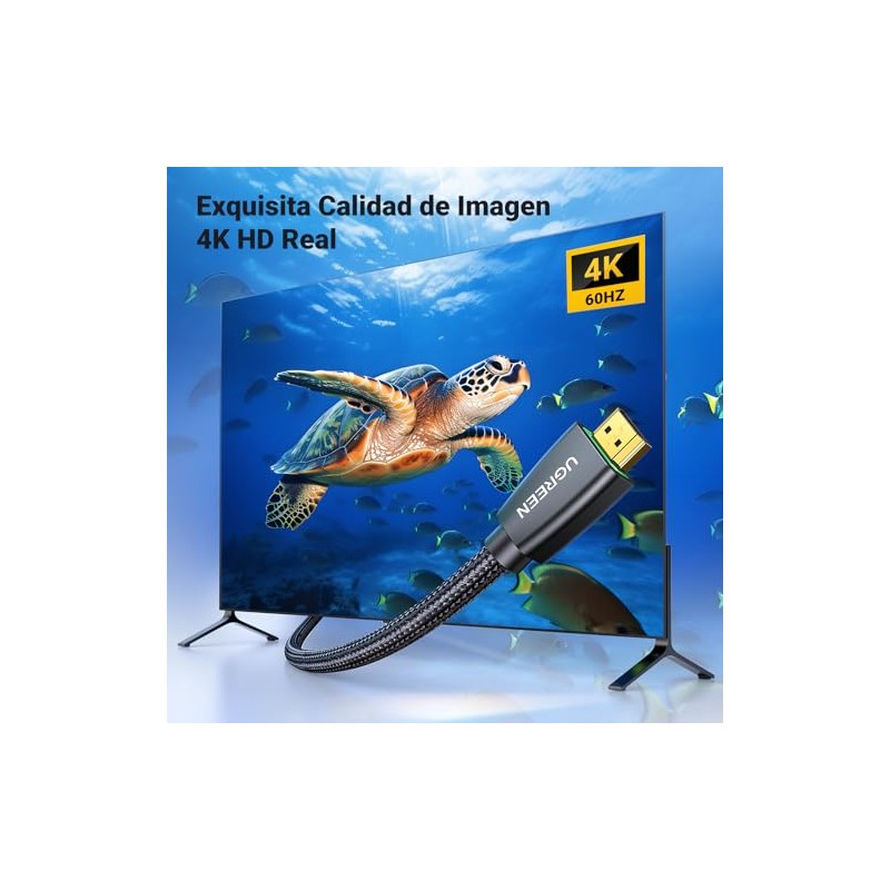 Ugreen Cable Hdmi 2.0 4K Trenzado con Alta Velocidad 18Gbps