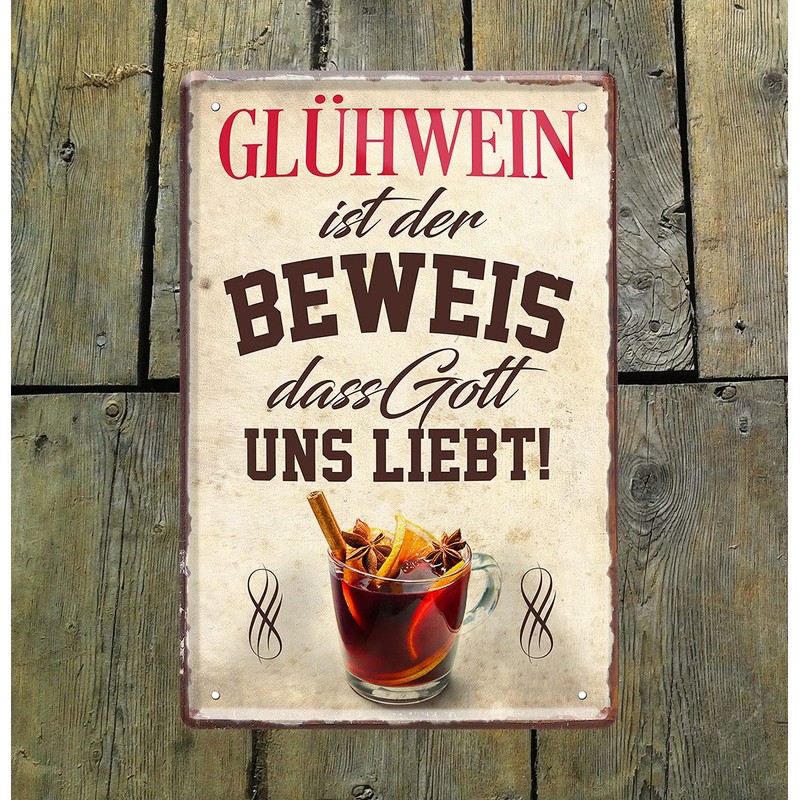 schilderkreis24 Tin Sign Funny Wine Saying "Glühwein" 20 x 30
