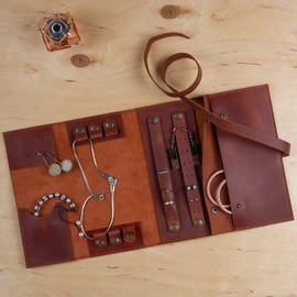 STAMESKY Jewelry Leather Organizer. Mothers Day Leather Organizer. Jewelry Roll. Jewelry Holder. Travel Jewelry Case. Birthday, ChristmasGift. (Brown)