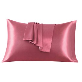 Satin Cushion Cover, 45 x 70 cm, Pack of 2, 100% Satin, Super Soft Pillowcase, Dark Pink
