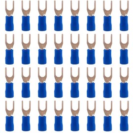 Ruidee 100Pcs M4 Insulated Fork Spade Wire Connector 16-14 AWG U Type Electrical Crimp Terminals (Blue/APFL4)