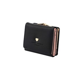 Honnendo Women's Coin Purse Card Holder, 3-fold, Compact, Single Wallet, heart black