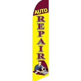 Swooper Advertising Flag Auto Repair Red Yellow Mechanic Working
