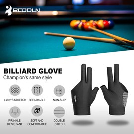 YFY Billiards Glove 3 Finger Pool Glove for Left Hand, Durable Double Stitched, Snooker Cue Sport Glove Popular Sizes for Men & Women (Black, X-Large)