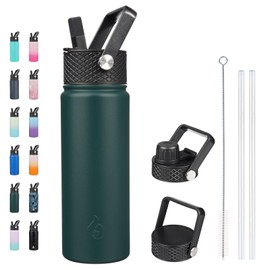 BJPKPK Insulated Water Bottles with Straw Lid, 22oz Cold & Hot Thermo, Stainless Steel Metal Water Bottle with 3 Lids, Reusable Thermo, Cups, Mugs for Daily Use-Army Green