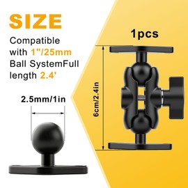 Metal Double Socket Arm Compatible RAM Mount Arm, 1" Double Ball Adapter, 360° Rotation, Extension Rod for Phone Holder, for Bike, Motorcycle, Truck. (Short)