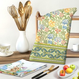 Arquiel 4Pcs Vintage Flower Kitchen Tea Towels 100% Cotton Colorful Leaves Hand Towels Multiple Uses Quick Dry Dish Cloth for Table, Kitchen Decor, Housewarming Gifts