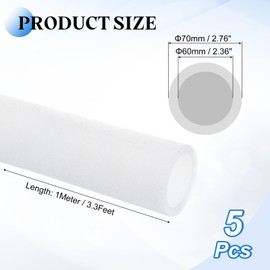 sourcing map 5 Pcs 2.36 Inch 3.3 Feet Pipe Insulation Foam Tube, Hollow Tube Covers for Outdoor Winter Freeze Protection Hot Cold Water Pipe, White OD 2.76"