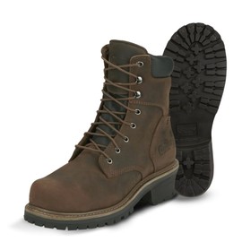 Chippewa Hador 8" Steel Toe Logger Boots for Men - Premium Full Grain Leather, Orthotic Insole, Metallic Shank, EH ASTM F2413 Standards, Tough Bark - 9.5M