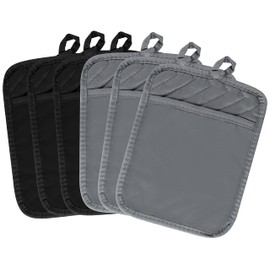 R HORSE 6Pcs Pot Holder with Pocket for Kitchen Black Grey Pocket Pot Holder Cotton Heat Resistant Potholder Terry Cloth Coaster Kitchen Hot Pad Oven Mitts Hot Pads Trivet for Baking Cooking 7''x9''