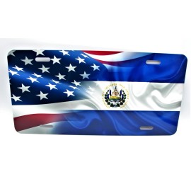 DIGIART INTERNATIONAL EL SALVADOR AMERICAN FLAG SALVADORAN BANDERA Metal Novelty Car License Plate Tag