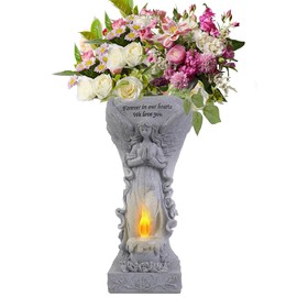 Cemetery Commemorative Gift - Garden Angel Statue with Solar Lights and Vases, Prayer Angel Vase,Angel Garden Statues Outdoor Decor, Tomb Cemetery Decoration