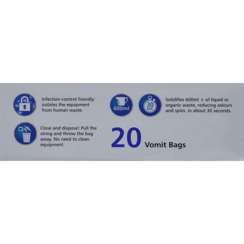 Zorbi Biodegradable Vomit Bags with Super Absorbent Pads, White, 20