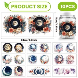 arricraft 10 Stück Buntes UV Transferpapier Zum Bedrucken von Tassen Mit Mondmotiv 10 Stil Blumen Mond Sterne Nachthimmel PVC DIY Wärmeübertragung Aufkleber Für 16 OZ Glas Tassen Handwerk 9.5x4.3 Zoll