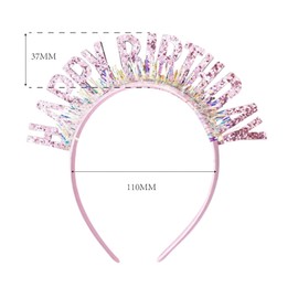 fKiZanthene Colorful Glitter Birthday Headband with Rainbow Tassels - Ideal Birthday Crown for Women, Girls & Kids | Fun Party Tiara Accessories