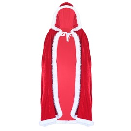 Skeleteen Red Velvet Santa Cape - Long Velour Hooded Cloak with White Fur Trimming Christmas Holiday Santa Claus and Mrs Claus Costume Robe with Hood - For Adults and Kids
