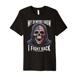 Reaper PTSD My Demons Know I Fight Mental Health Awareness Premium T-Shirt