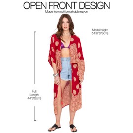 likemary Beach Coverups for Women UK - Flowy Long Kimonos - Summer Cover Ups Ideal for Holidays & Festivals - Red Mandala Print