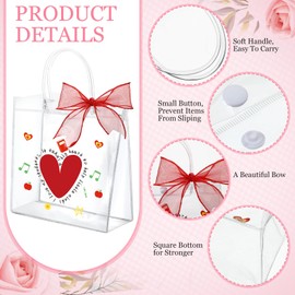 SilTriangle 30 Pcs Teacher Appreciation Gift Bags with Handles 7.8 x 7.8 x 3.1'' Clear Teacher Gifts Bag with Red Bow Ribbon Reusable Plastic Gift Bags for Graduation Teacher Day Supplies