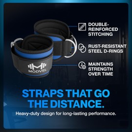 MODVEL Ankle Straps for Cable Machines - Adjustable, Comfortable Gym Accessories for Strength Training, Weightlifting, and Injury Recovery - Durable Padded Support for Men & Women PAIR-BLUE/BLACK