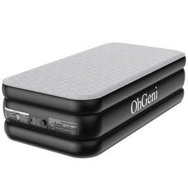 OhGeni Luxury Twin Air Mattress with Built-in Pump, Silk Foam Topper for Superior Comfort, 20" Raised Inflatable Bed, Blow-Up Mattress for Home, Camping & Guests, Easy Setup, Extra Support, Black