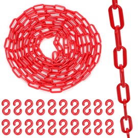 Swpeet 21Pcs 5M x 6mm Plastic Barrier Chain Red Plastic Safety Chain Plastic Chain Links with S- Hooks Plastic Chain Barrier Safety Barrier Chain for Fence, Parking, Crowd Control, Queue Line