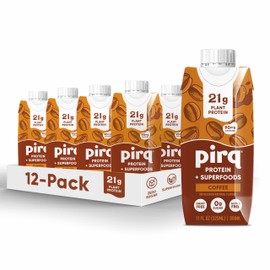 Pirq, 21g Dairy Free Protein Shake, 25 Superfoods, 0g Sugar, Plant-Based Protein Drink, Gluten-Free, Vegan, Kosher, Keto, Low Carb, Low Calorie (12 Pack) (Coffee)