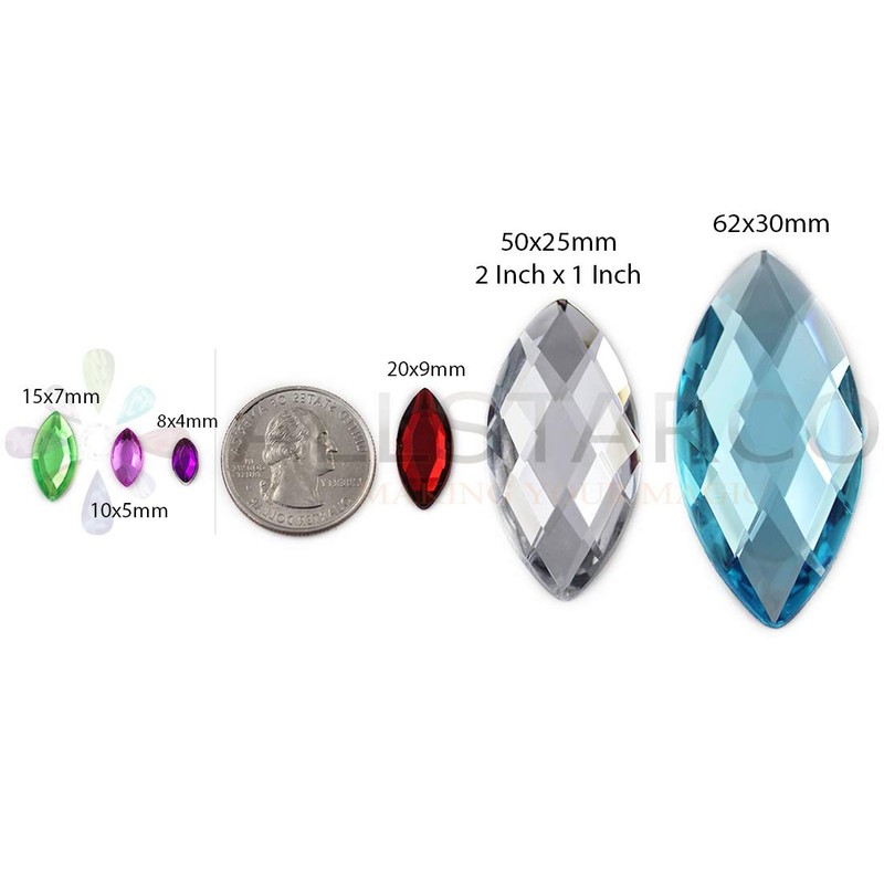 Allstarco 20x9mm (25/32x11/32) Assorted Navette Acrylic Gems, 120 PCS