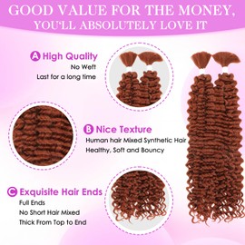 Human Braiding Hair Mixed Synthetic Hair 160g 2Bundles Water Wave Bulk Human Hair for Braiding No Weft Human Hair Extensions for Boho Braids Wet and Wavy Human Braiding Hair 24 inch(350#)