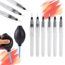 11Pcs Mini Air Blower Water Color Brush Pen Set Including 9 Pcs Water Color Brush Pen 2Pcs Ink Air Blower for DIY Paint Tools Water Color Brush Pen Card Making Embossing Painting Rendering