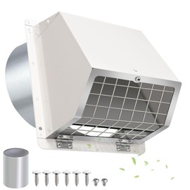 6 Inch Hooded Wall Vent with Screen and Damper,Dryer Vent Cover Outside Exhaust Vent Cover Cap,Wall Mount Extractor Vent Exterior Wall Vent Hood for House Range Hood Laundry Bathroom Fan Duct Air Vent