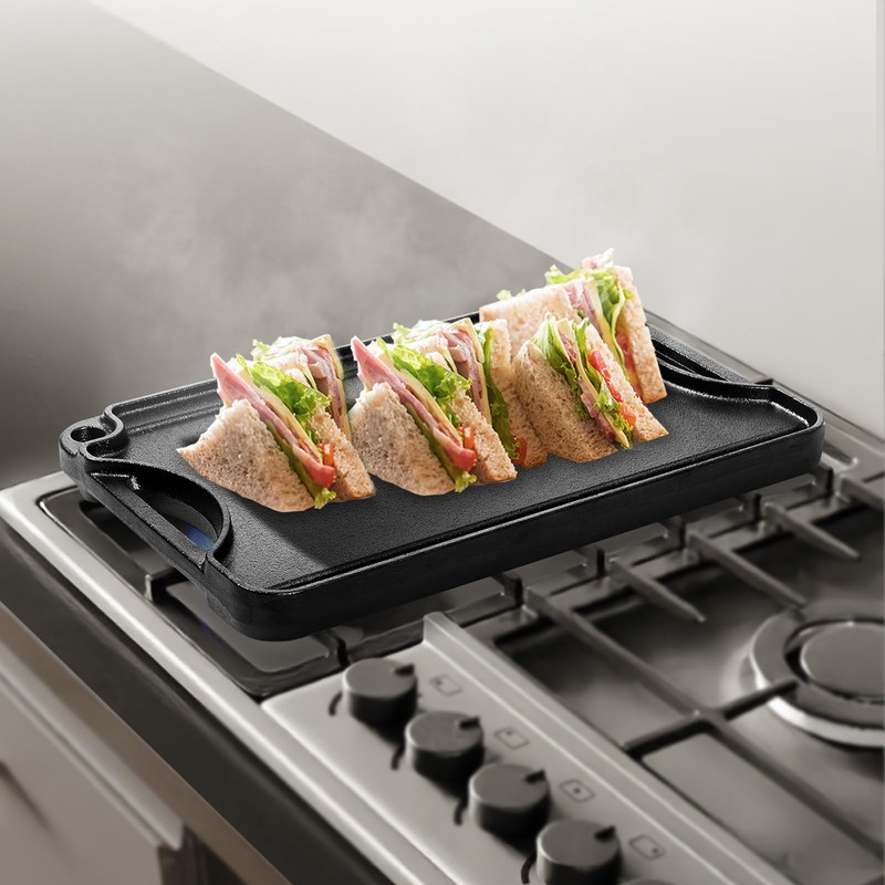 VEVOR Reversible Grill/Griddle, 14x8.5 inch Pre-Seasoned Cast Iron Griddle, Portable