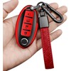 Sindeda Compatible with Nissan Key Fob Cover with Leather Keychain,Soft TPU Key Shell case Fit for Altima Sentra Maxima Rogue Armada Pathfinder Infiniti Smart Remote Key (Red, 4 Buttons)