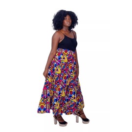Handmade In Ghana African Print High Waist Elastic Skirt With Pockets & Belt