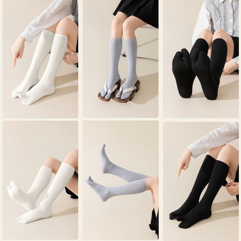 Weuiean CEZC-12 Women's 2 Toe Socks, High Socks, Set of