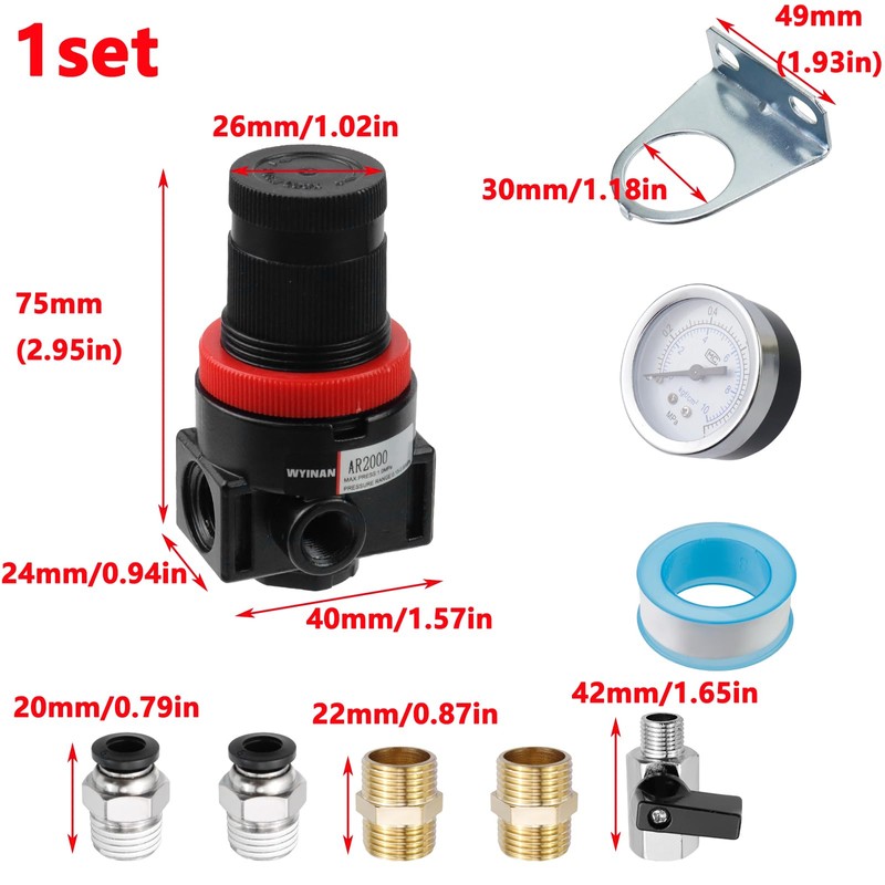 Antrader 1/4" NPT Compressed Air Regulator Air Source Treatment Pressure