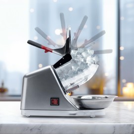 WYZworks Silver Compact Home Kitchen Commercial Dual Blade Ice Shaver Machine, 176lbs/h Ice Crusher, 300W, Extra Blades Included
