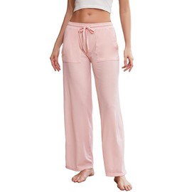 LYCY Women Soft Pajama Long Pants, Comfy Wide Leg Lounge Pants With Pockets Stretch knit Pajama Bottoms（Dusty Pink,M）